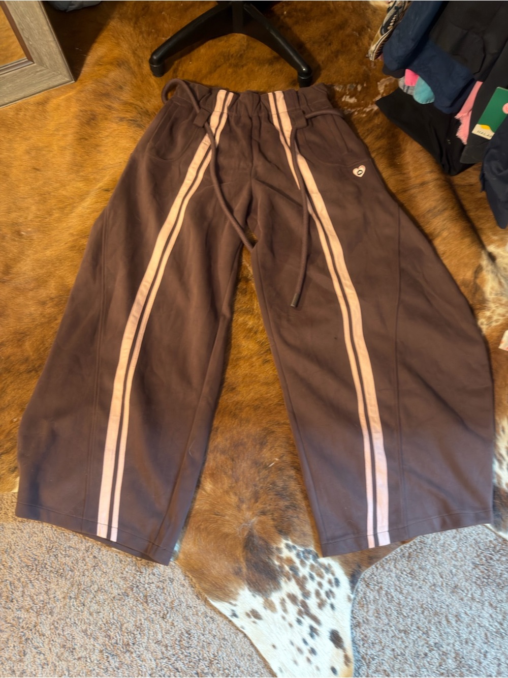 Aelfric Eden Brown Track Pants with Pink Stripe Detail
